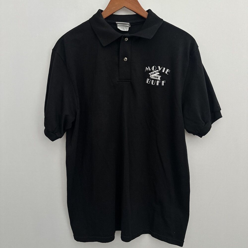 Movie Buff Theater Video Store Employee Men's Polo T-Shirt Black‎ Size Medium